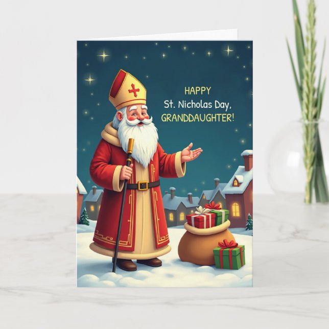 Granddaughter St Nicholas Day Smiles Warm Wishes Karte (Vorderseite)