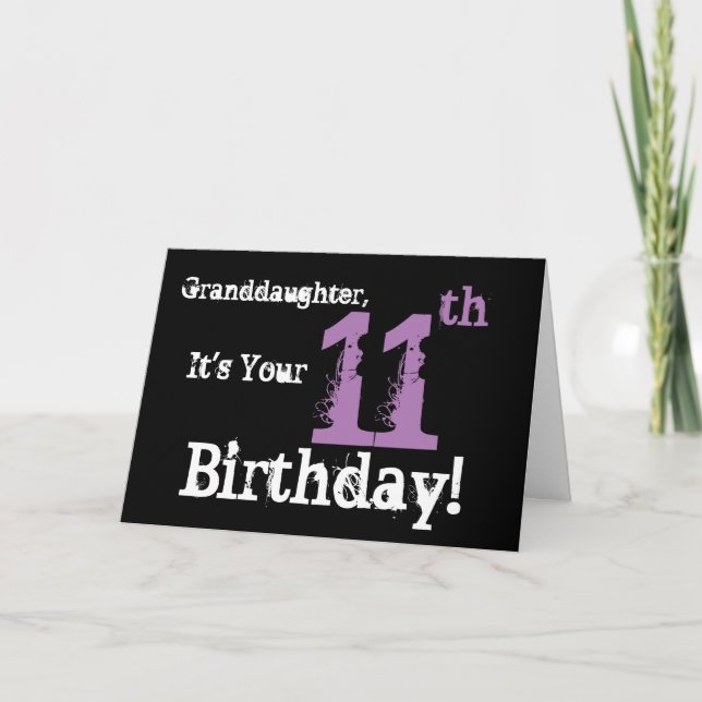 Granddaughter's 11th birthday, black, purple. karte (Vorderseite)