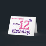 Granddaughter's 12th birthday in purple, pink. karte<br><div class="desc">A white background featuring purple and pink text,  on this fun,  birthday greeting for a granddaughter. My Funny Mind Greetings.</div>