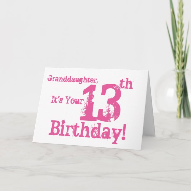 Granddaughter's 13th birthday in pink. karte (Vorderseite)