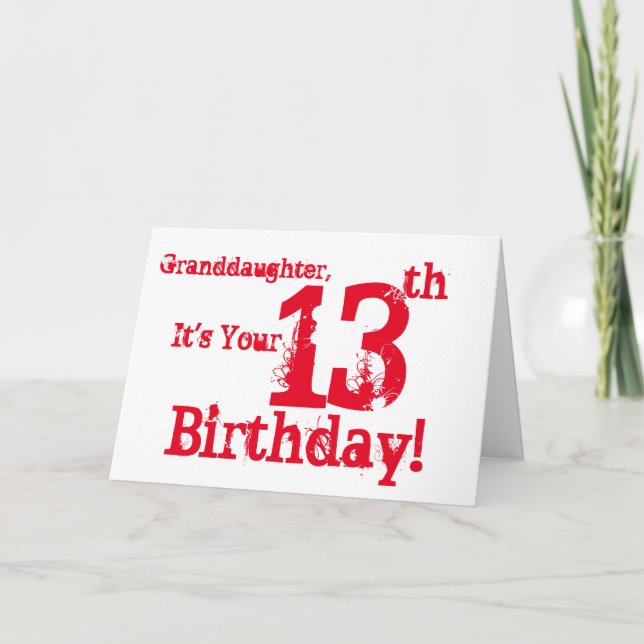 Granddaughter's 13th birthday in red and white karte (Vorderseite)