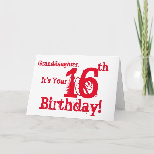 Granddaughter's 16th birthday in red and white. karte (Vorderseite)
