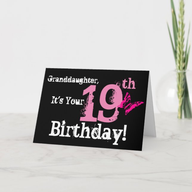 Granddaughter's 19th birthday,butterfly, in pink. karte (Vorderseite)