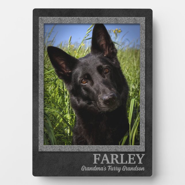 Granddog Grau und Braun Name und Foto Fotoplatte (Vorderseite)