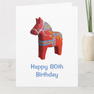 Grande carte d'anniversaire 80e avec Dala Horse