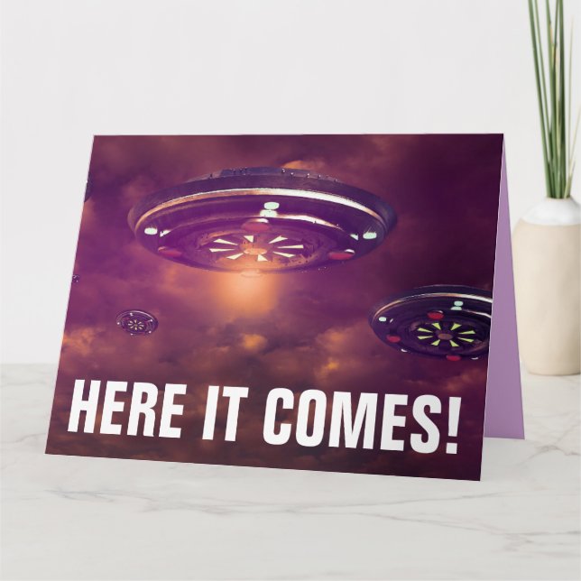 GRANDE CARTE D'ANNIVERSAIRE ALIEN UFO SPACESHIP FU (Devant)