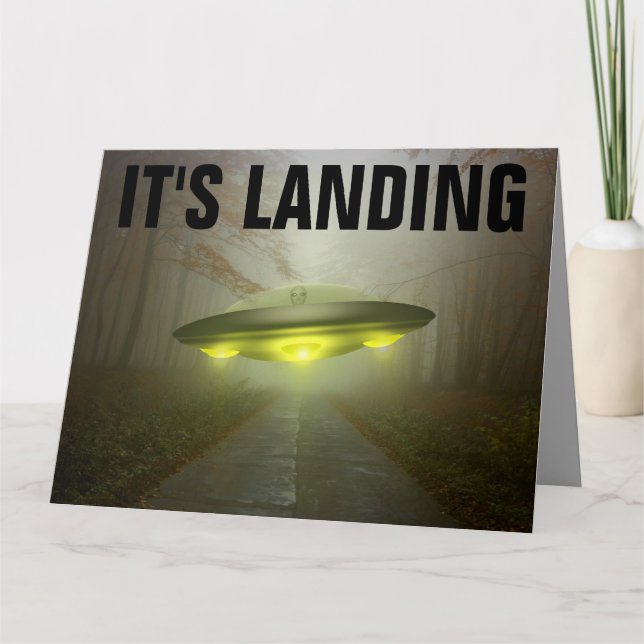 GRANDE CARTE D'ANNIVERSAIRE ALIEN UFO SPACESHIP FU (Devant)