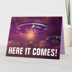 GRANDE CARTE D'ANNIVERSAIRE ALIEN UFO SPACESHIP FU