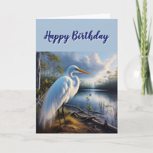 Grande carte d'anniversaire d'oiseaux d'aigrette b
