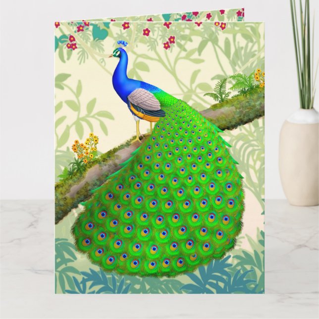 Grande carte de voeux Exotic Indian Blue Peacock (Devant)