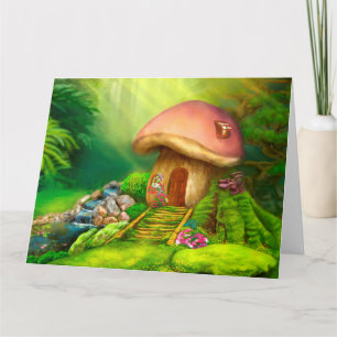 GRANDE carte de voeux Imaginaire champignon maison