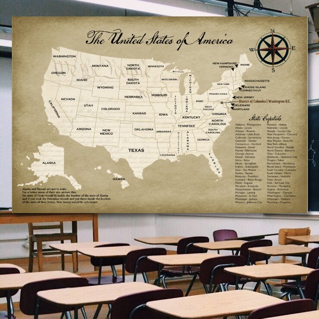 Grande carte murale des États-Unis Poster de l'aid (Large wail map of the US for home or the classroom.  Help your kids learn about the United States)