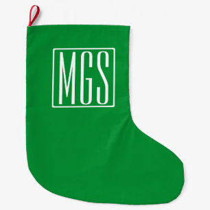 Grande Chaussette De Noël 3 Initiales Monogramme Vert et blanc