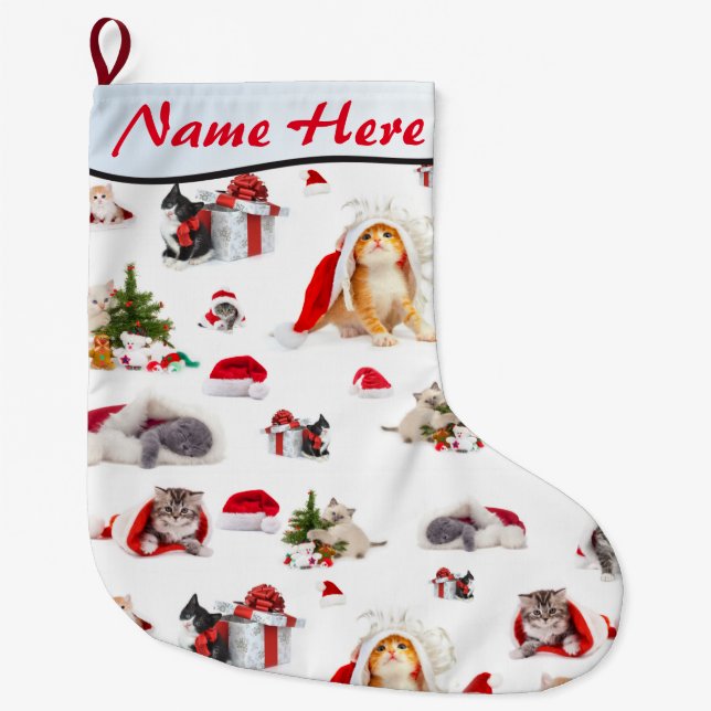 Grande Chaussette De Noël Adorable Kittens Noël AJOUTER VOTRE NOM (Devant)