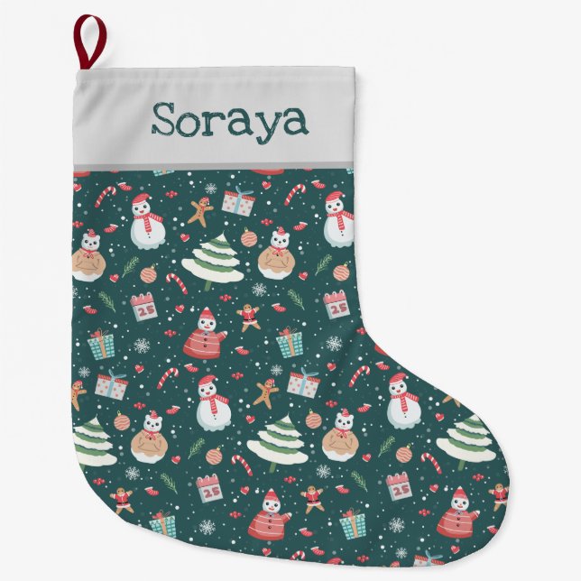 Grande Chaussette De Noël Adorable Snowman Christmas Pattern (Devant)
