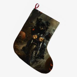 Grande Chaussette De Noël Affenpinscher à moto Halloween effrayant