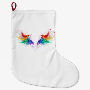 Grande Chaussette De Noël Ailes fluffy arc-en-ciel