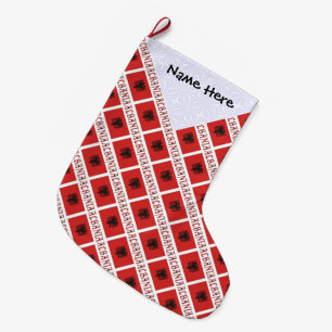 Grande Chaussette De Noël Albanais Drapeau Albanais Personnalisé en Carreaux