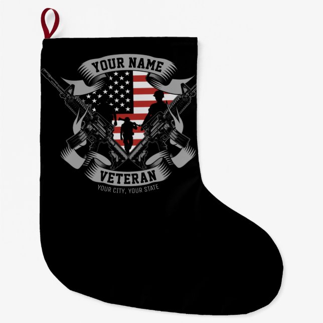 Grande Chaussette De Noël Ancien combattant américain personnalisé Fière Vet (Devant)