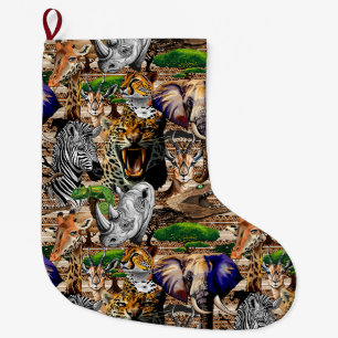 Grande Chaussette De Noël Animaux sauvages de la Savane africaine