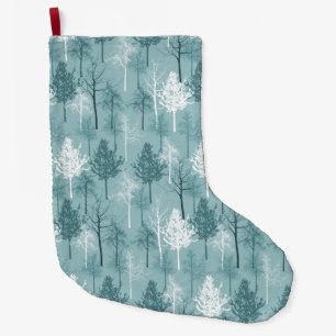 Grande Chaussette De Noël Aqua bleu et arbres blancs