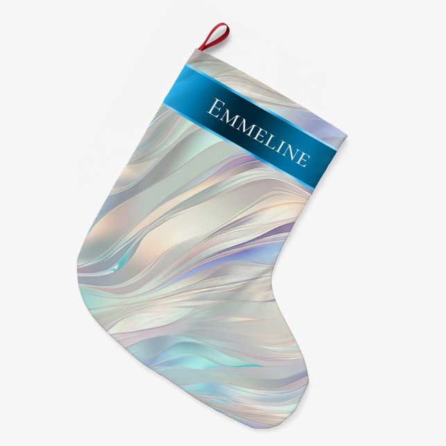 Grande Chaussette De Noël Aqua Blue Purple Pearl Blanc Noël (Devant (Accrochage))