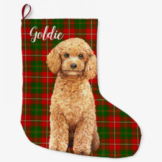 Grande Chaussette De Noël Aquarelle Apricot Poodle Chien Personnalisé
