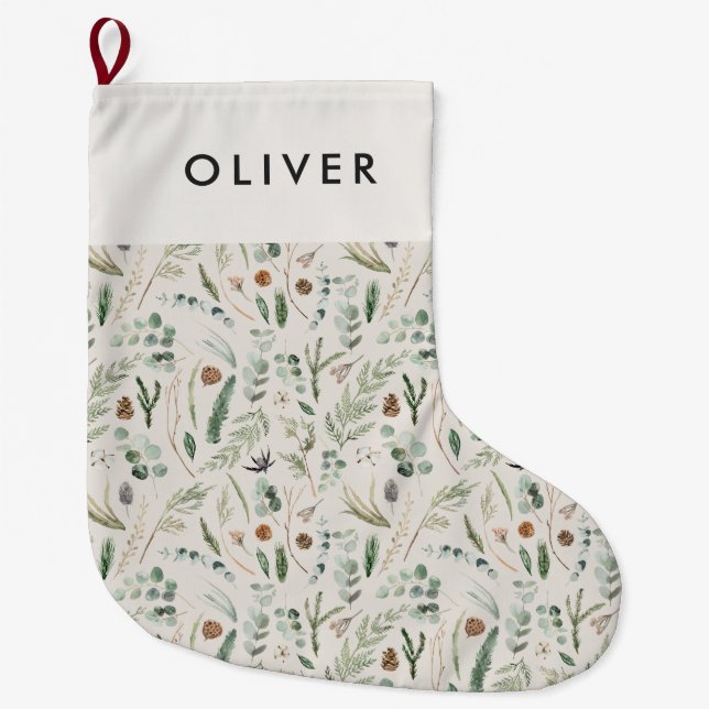 Grande Chaussette De Noël Aquarelle botanique élégant cadeau de famille mode (Devant)