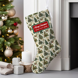 Grande Chaussette De Noël Aquarelle de Noël classique personnalisée