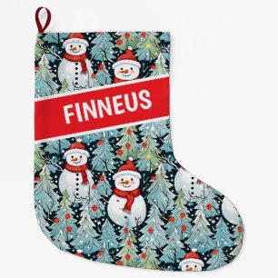 Grande Chaussette De Noël Aquarelle Snowman Noël personnalisé
