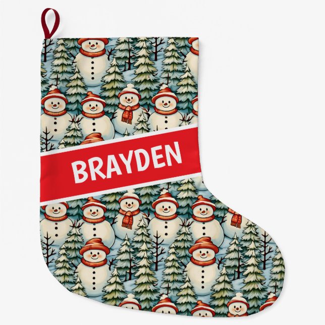 Grande Chaussette De Noël Aquarelle Snowman Noël personnalisé (Devant)