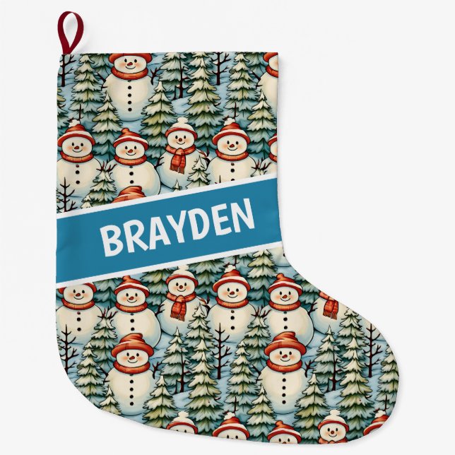 Grande Chaussette De Noël Aquarelle Snowman Noël personnalisé (Devant)