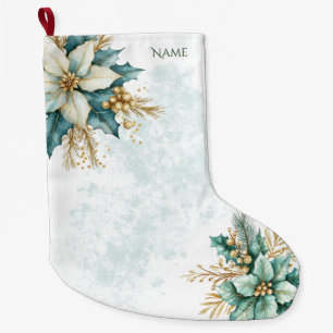 Grande Chaussette De Noël Aquarelle Turquoise Fleurs Noël Stocker