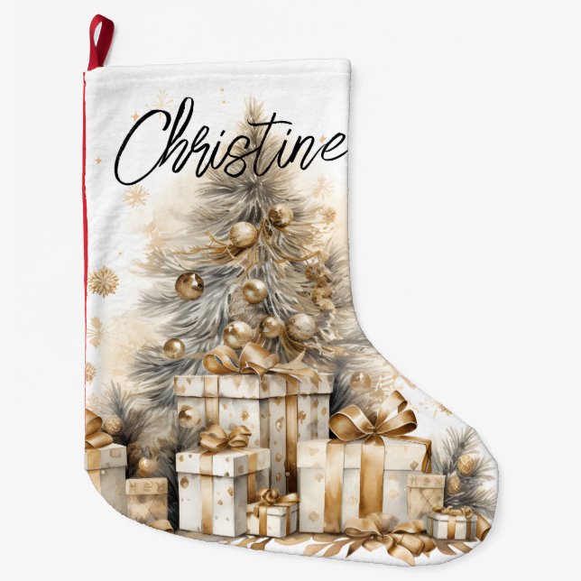 Grande Chaussette De Noël Arbre de Noël Gold Retro (Devant)