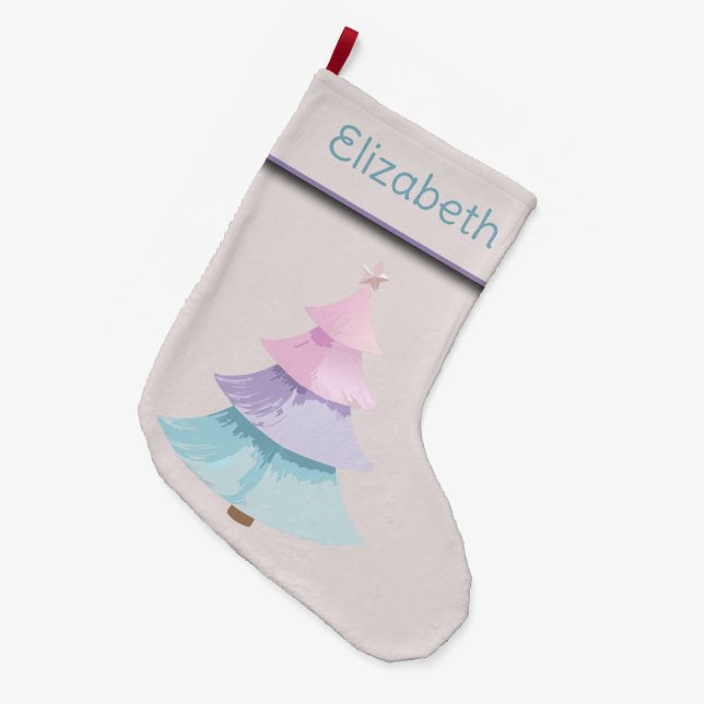 Grande Chaussette De Noël Arbre de Noël Pastel (Devant (Accrochage))