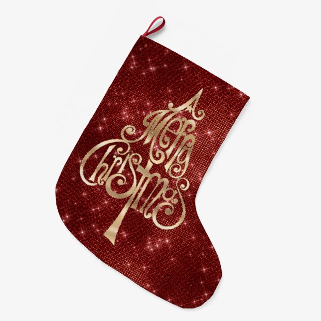 Grande Chaussette De Noël Arbre de Noël rouge étincelle (Devant (Accrochage))