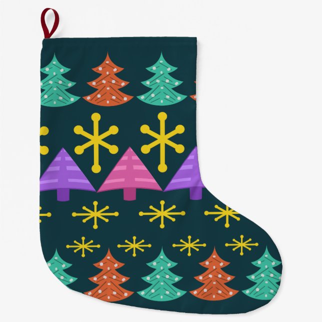 Grande Chaussette De Noël Arbres de Noël de l'ère atomique Kitsch Dark (Devant)