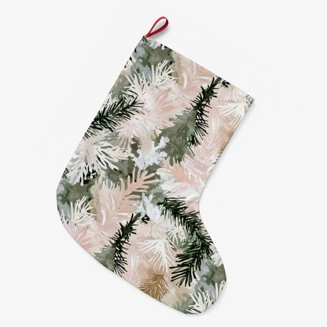 Grande Chaussette De Noël Arbres de Noël verts roses Abstraits (Devant (Accrochage))