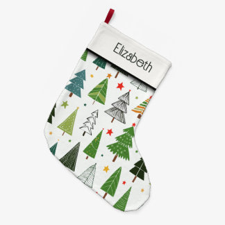 Grande Chaussette De Noël Arbres rétro