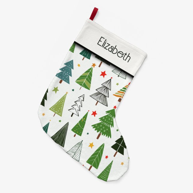 Grande Chaussette De Noël Arbres rétro (Devant (Accrochage))