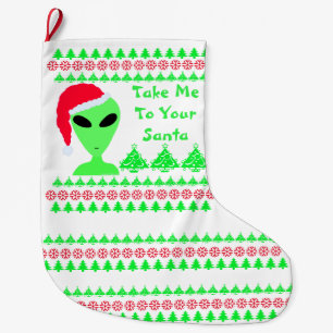 Grande Chaussette De Noël Arbres verts LGM de flocons de neige rouges