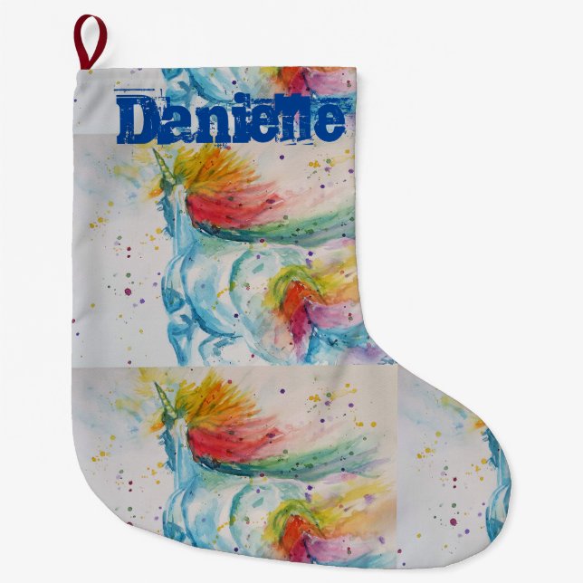 Grande Chaussette De Noël Arc-en-ciel lunaire Unicorne Art Noël Stocker (Devant)