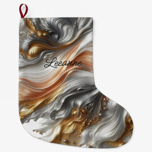 Grande Chaussette De Noël Argent métallisé Or et Cuivre