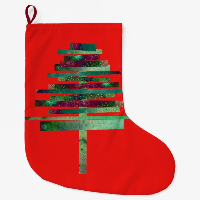 Grande Chaussette De Noël Artisanat moderne sapin de Noël (Devant)
