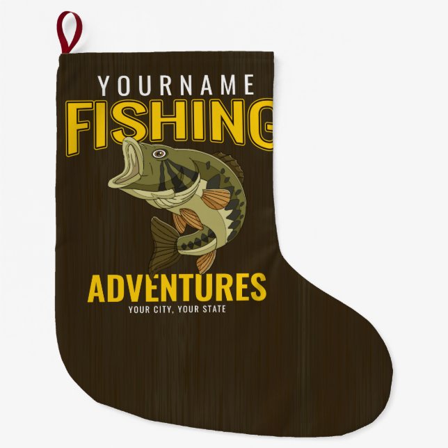 Grande Chaussette De Noël Aventures de pêche personnalisées Basse Pêcheur (Devant)
