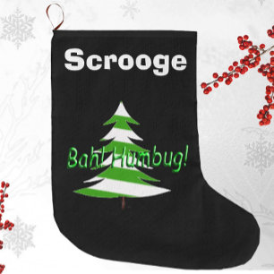 Grande Chaussette De Noël Bah ! Humbug ! Vert Blanc Bleu Funny Scrooge
