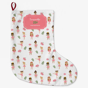 Grande Chaussette De Noël Ballet Pink Ballerinas Danser Motif fille
