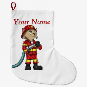 Grande Chaussette De Noël Bas de Noël de chat de sapeur-pompier