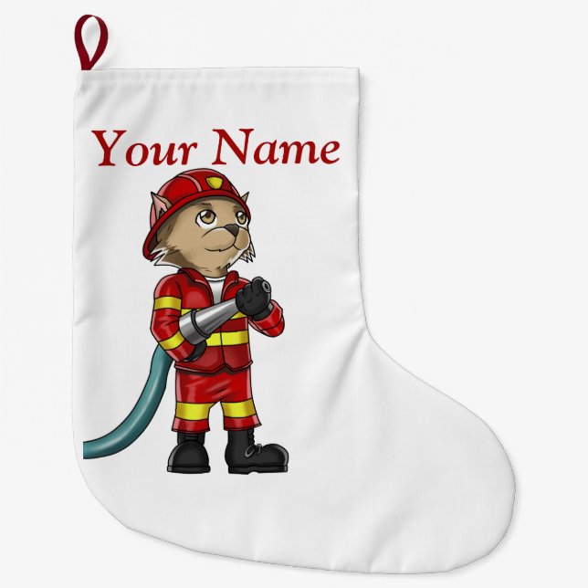 Grande Chaussette De Noël Bas de Noël de chat de sapeur-pompier (Devant)