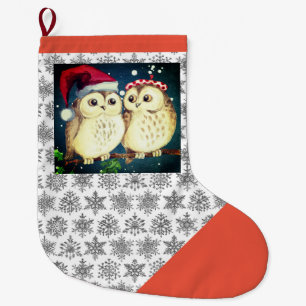 Grande Chaussette De Noël Bas de Noël de HIBOUX de NOËL HEUREUX